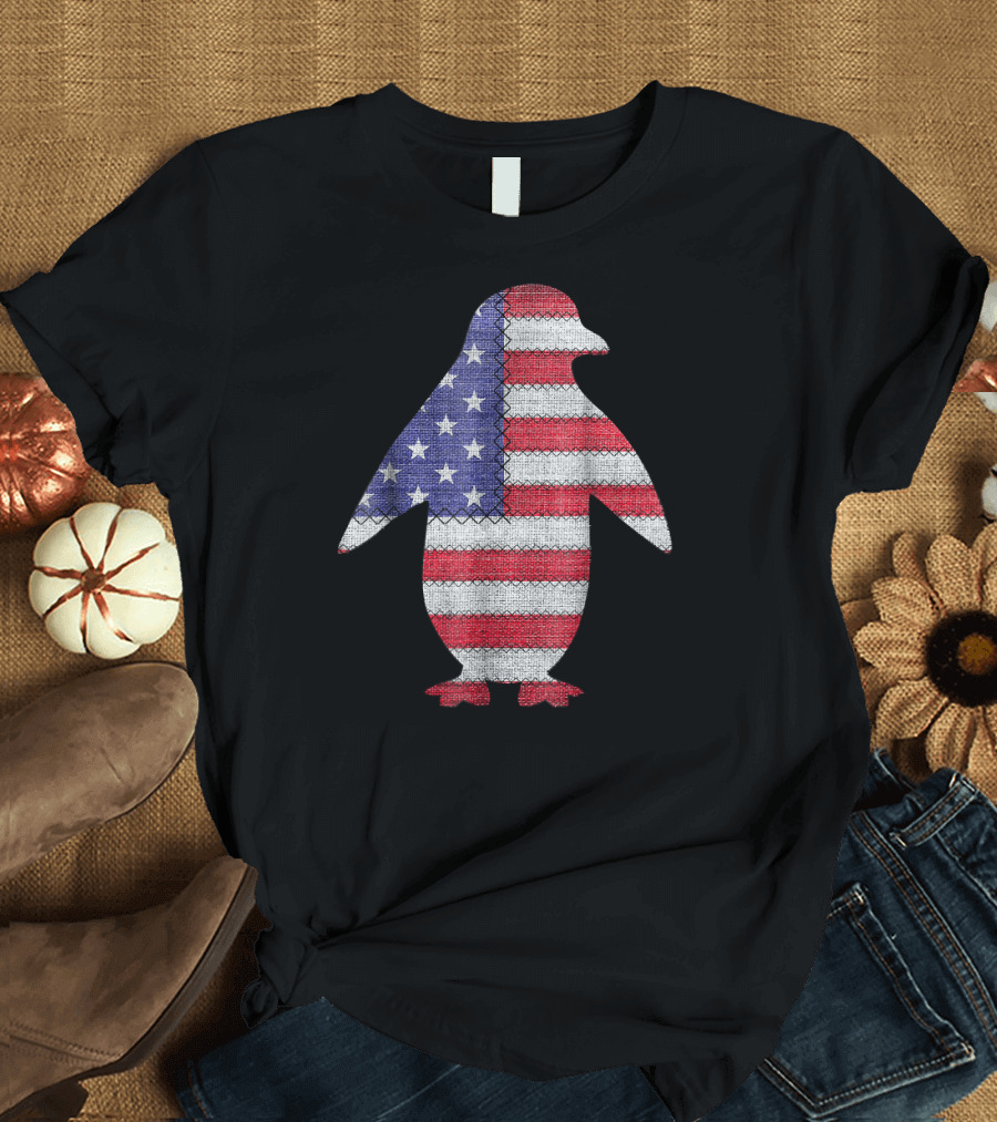 Patriotic AFRICAN PENGUIN American Flag T-Shirt
