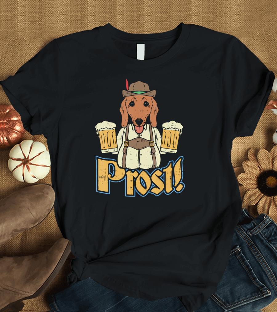 Prost Oktoberfest Dachshund Holding Beer T-Shirt