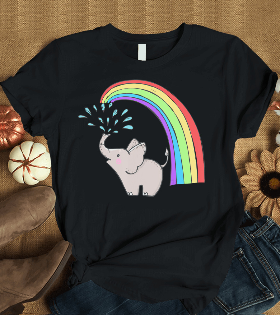 Rainbow Elephant Cute Magical Animal Splashing Water T-Shirt
