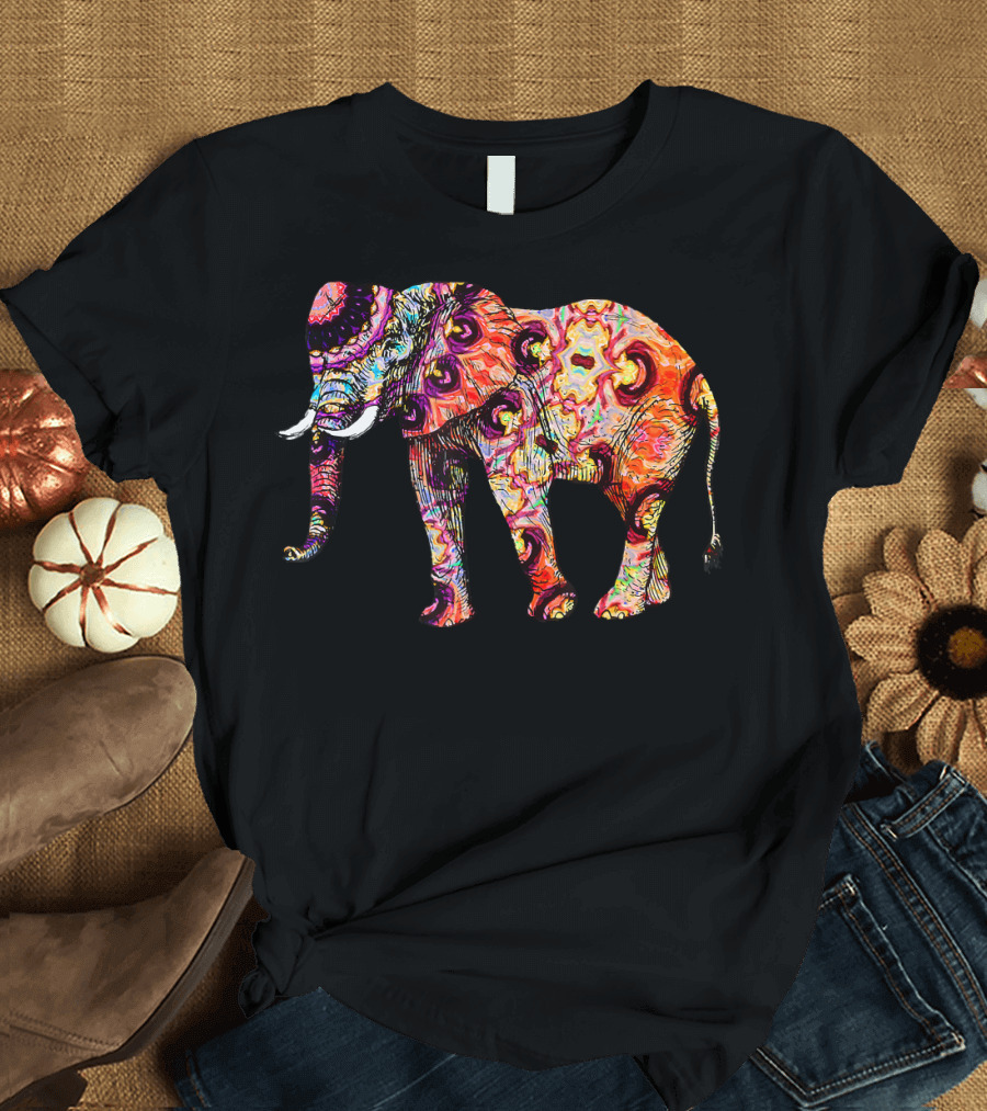 Psychedelic Spiritual Elephant Colorful Pattern Print T-Shirt