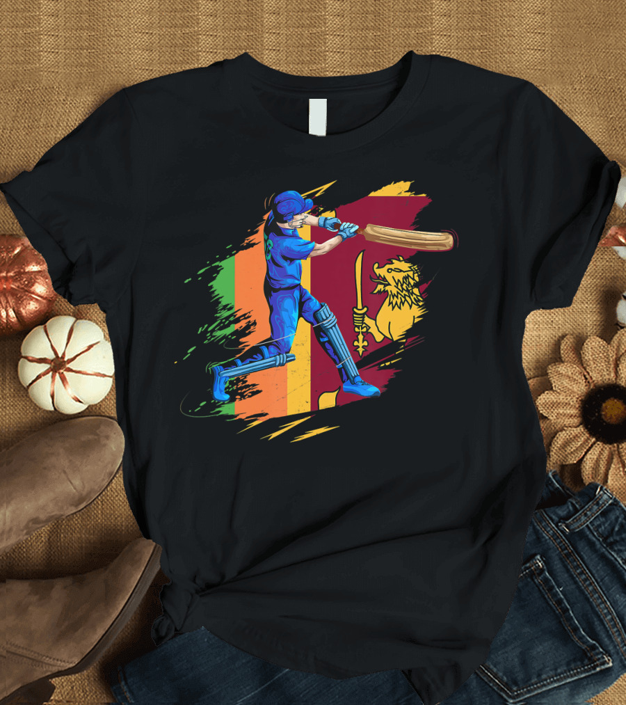 Sri Lankan Cricket Team Batting Lion Flag T-Shirt