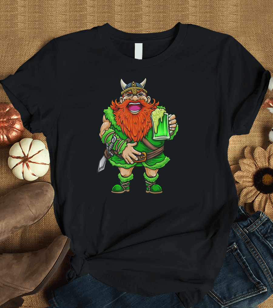 St Patricks Day Irish Viking with Red Beard and Beer T-Shirt
