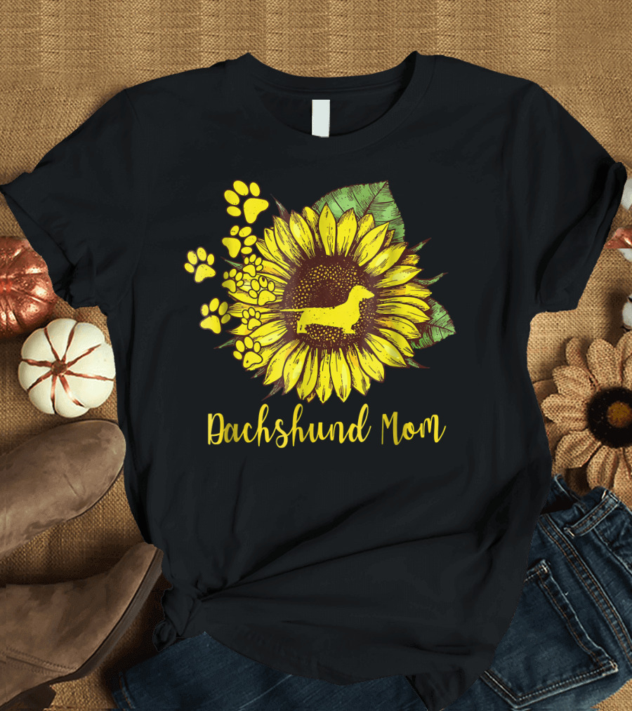 Dachshund Mom Sunflower Paw Prints Dog T-Shirt