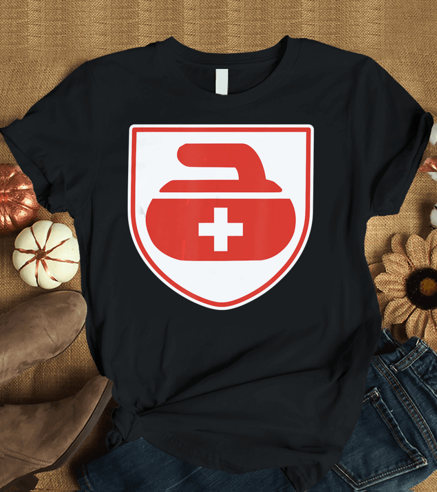 Switzerland Curling Swiss Flag Stone Emblem T-Shirt