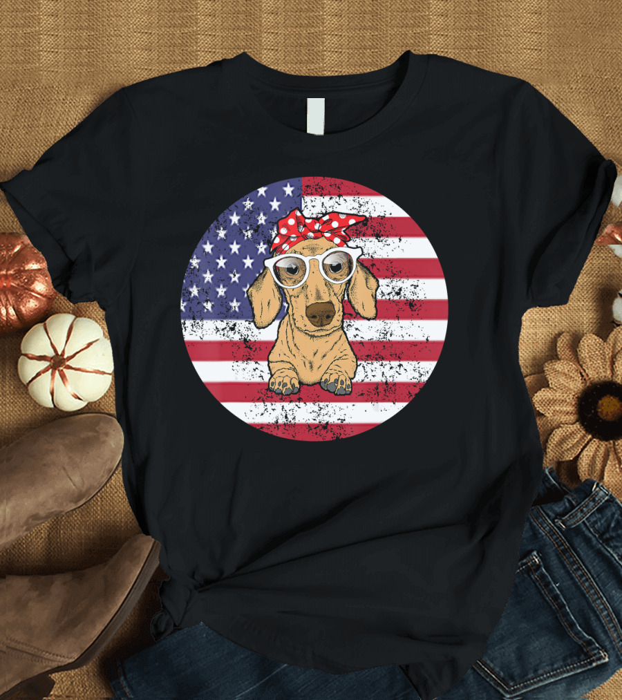American Flag Dachshund 4th of July Idea T-Shirt