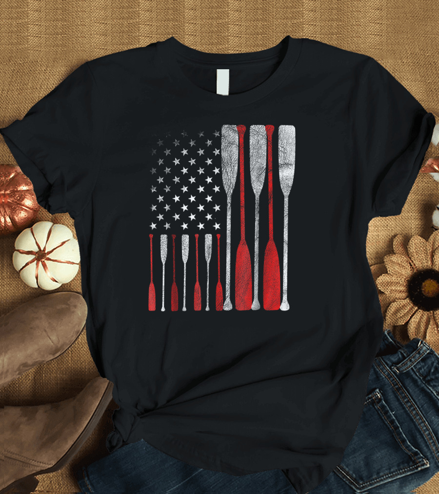 American Flag Crew Rowing Oars USA T-Shirt