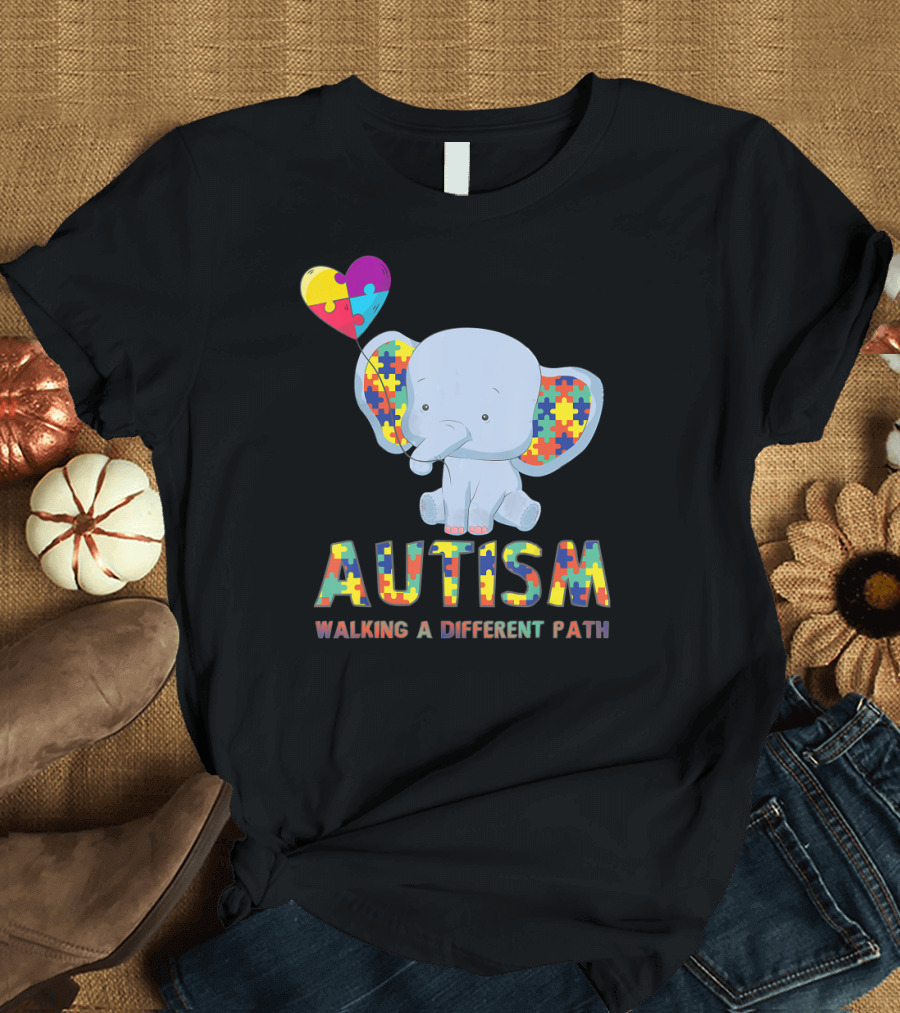 Autism Puzzle Elephant Walking A Different Path T-Shirt