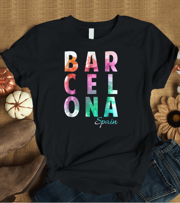 T-Shirt: Barcelona Spain Watercolor Souvenir Block Letter T-Shirt Barcelona Spain Watercolor Souvenir Block Letter T-Shirt