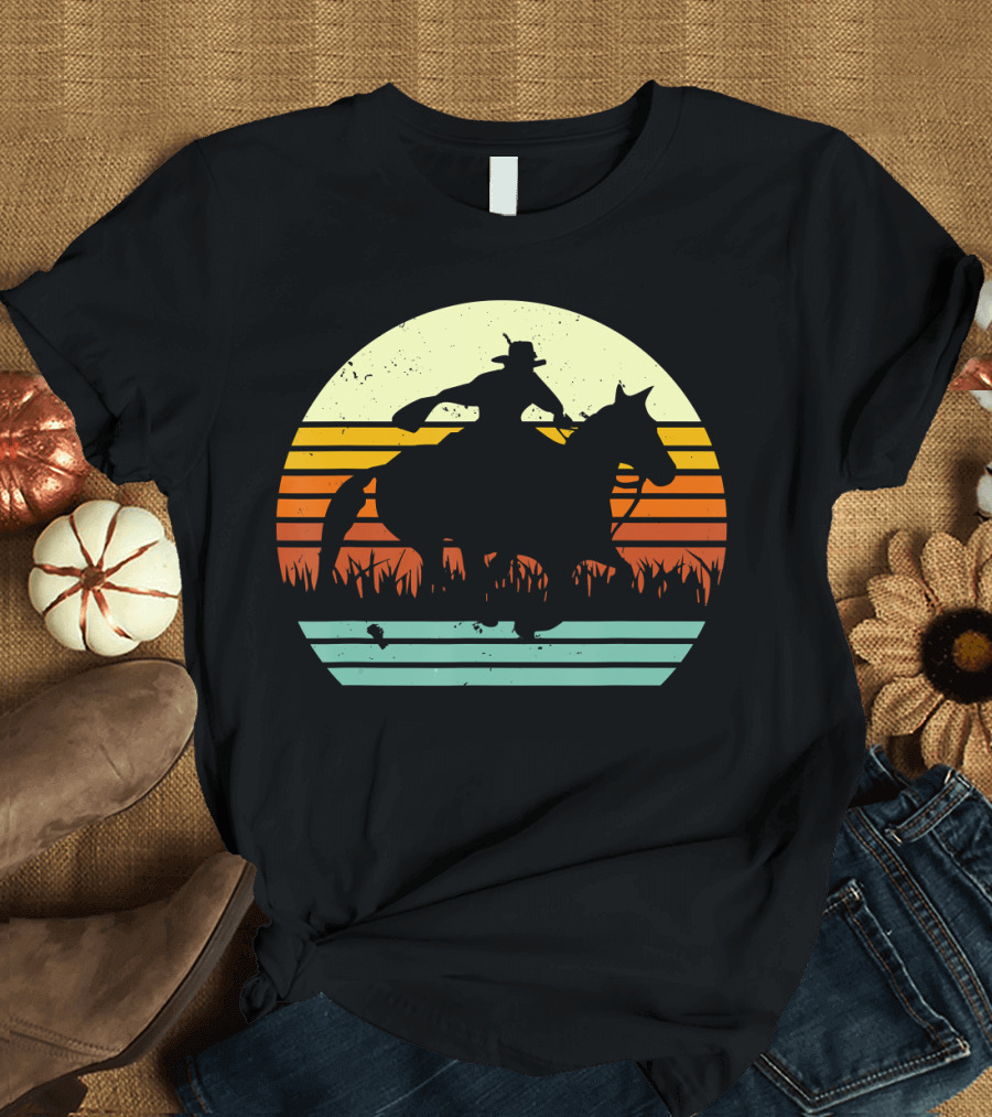 Retro Barrel Racing Galloping Horse Sunset T-Shirt
