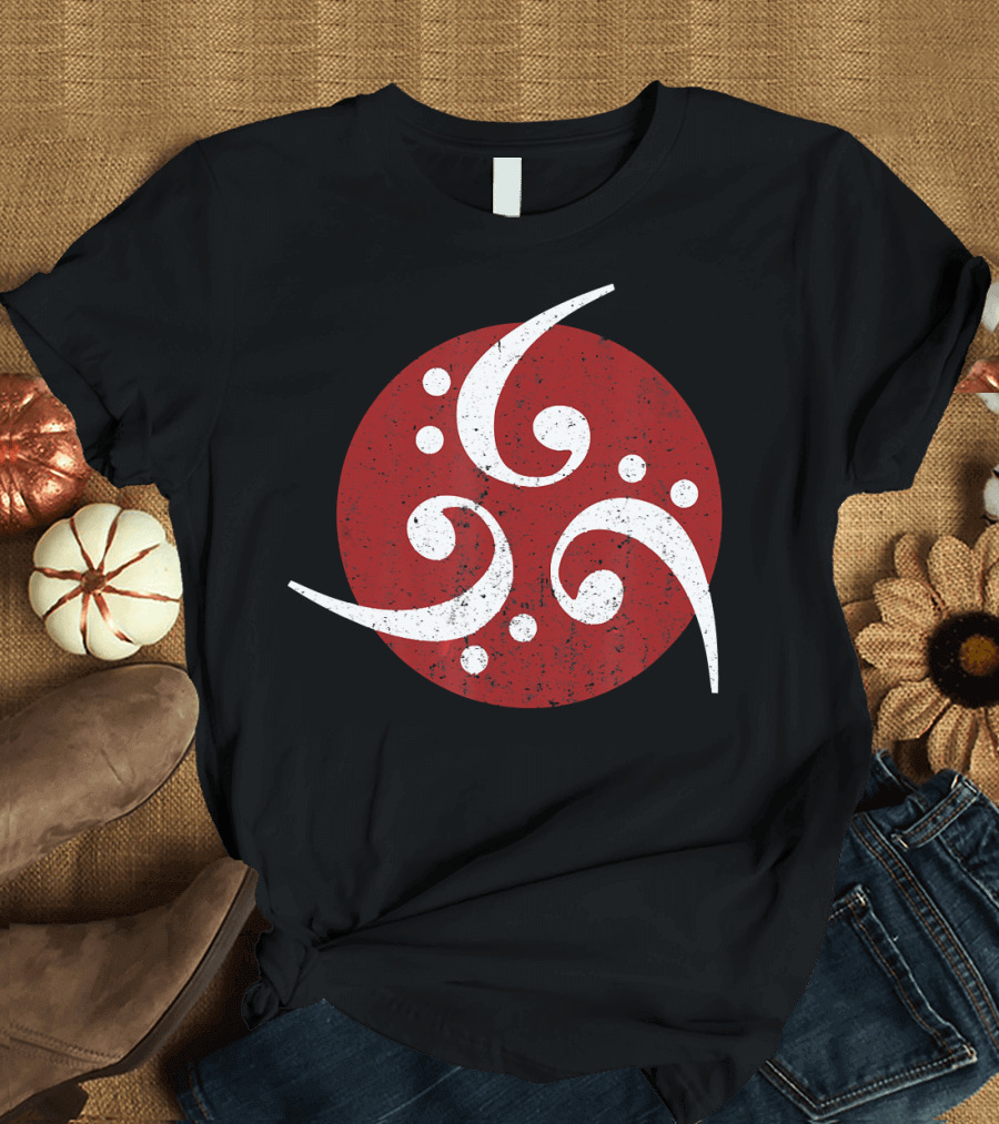 Bass Clef Symbol Trio on Vintage Red Circle for Bassist Player T-Shirt