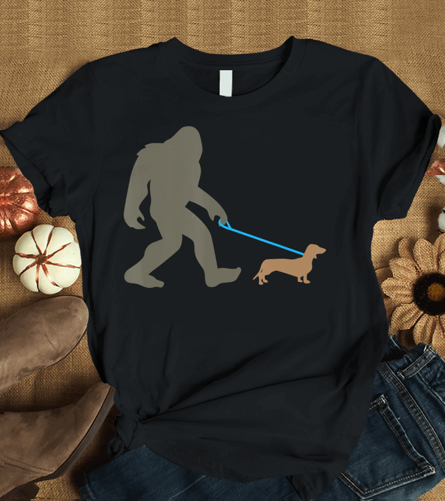 Bigfoot Walking Dachshund Sasquatch Doxie Do Pooch Stroll T-Shirt