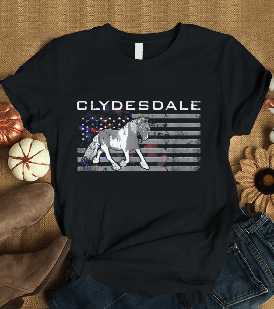 Clydesdale Horse American Flag Background T-Shirt
