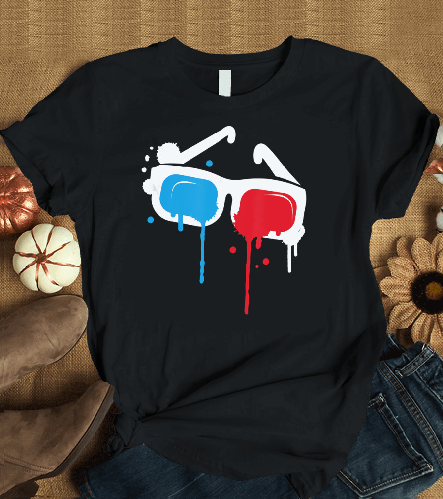 Cool 3D Glasses Dripping Graffiti T-Shirt