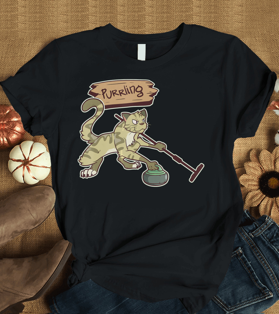 Purrling Curling Cat Image Illustration Purrling Pun T-Shirt