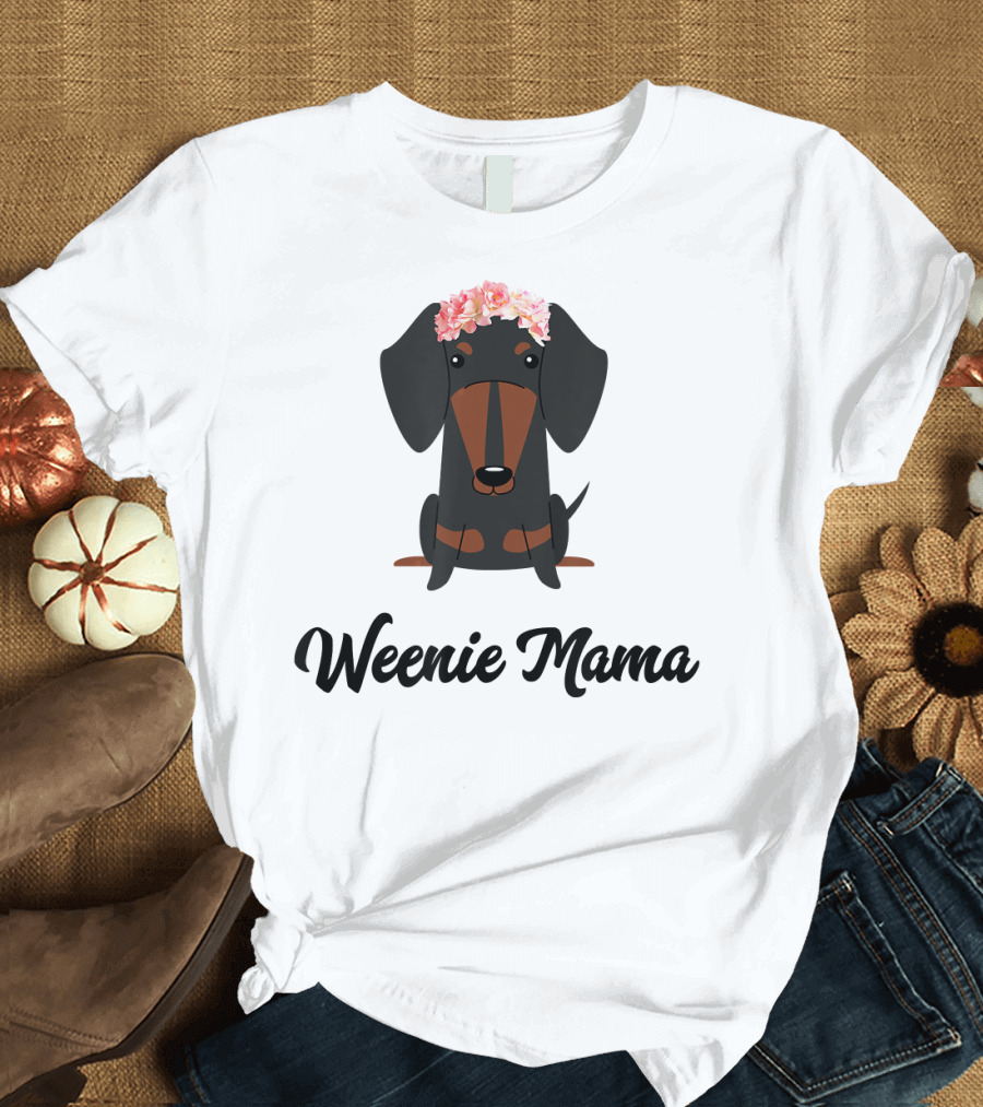 Weenie Mama Cute Dachshund with Flower Crown T-Shirt