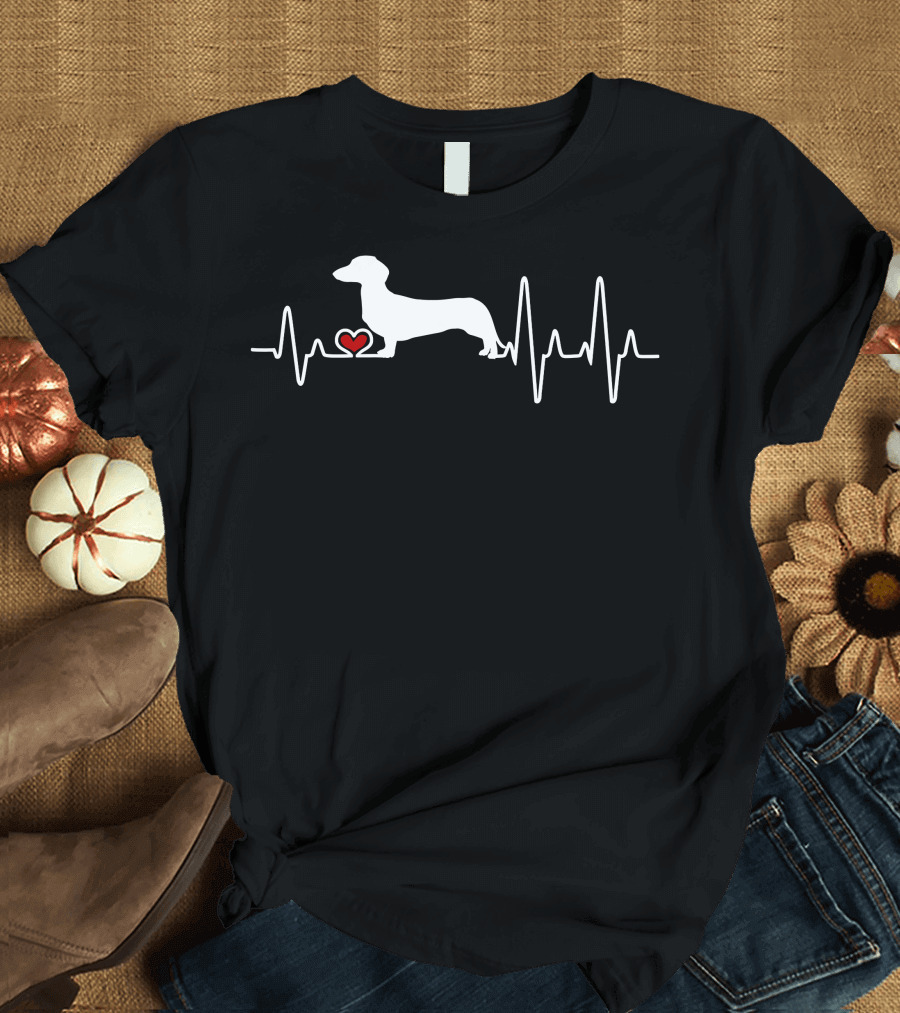 Dachshund Dog Heartbeat Pulse with Heart T-Shirt