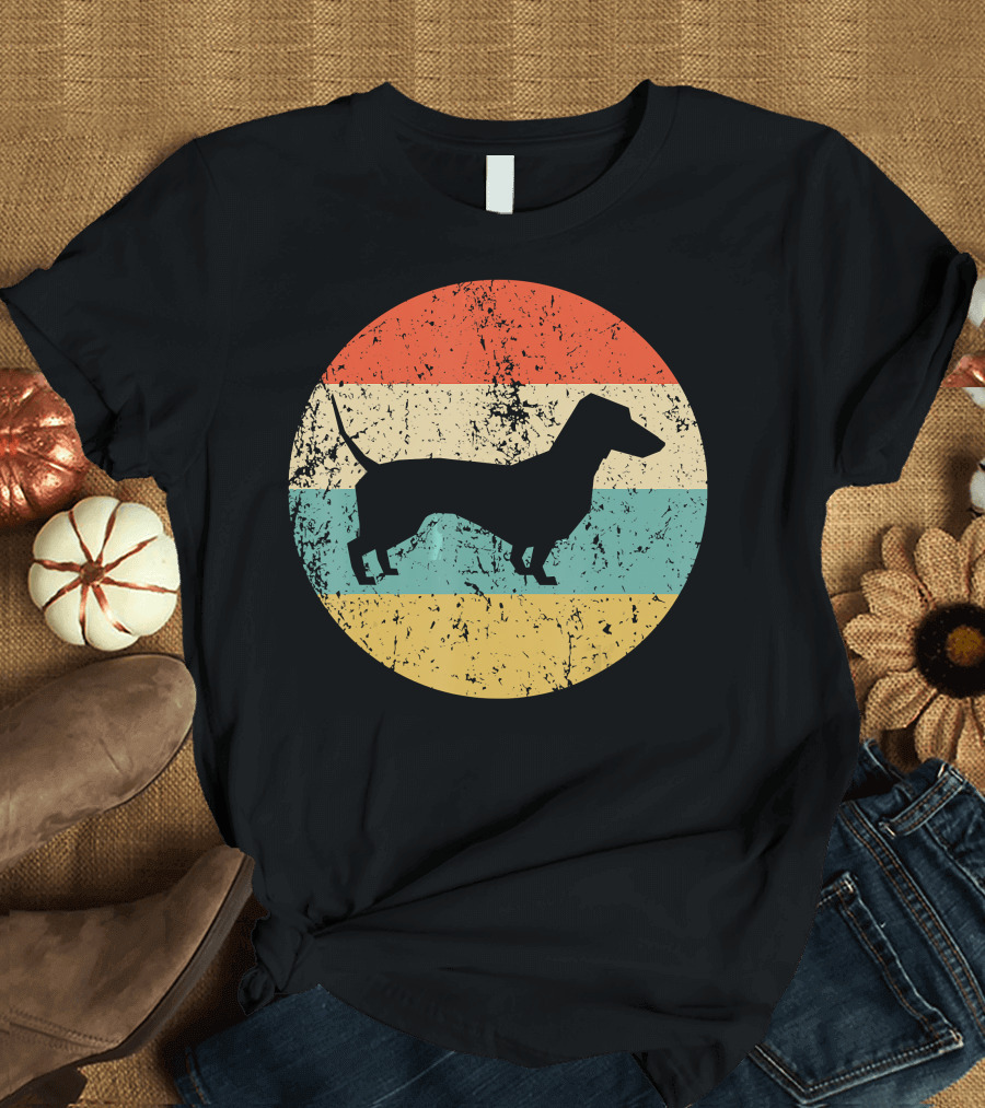 Dachshund Vintage Retro Dachshu Silhouette in Striped Circle T-Shirt