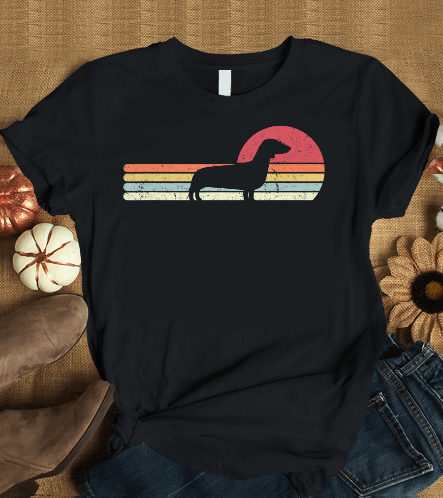 Retro Dachshund Sunset Stripe T-Shirt