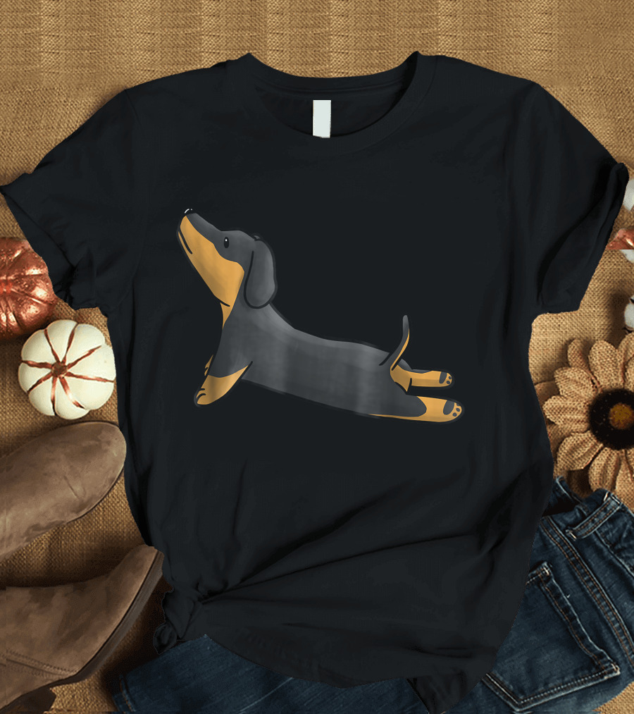 Dachshund Yoga Pose Funny Dog Stretching Exercise T-Shirt