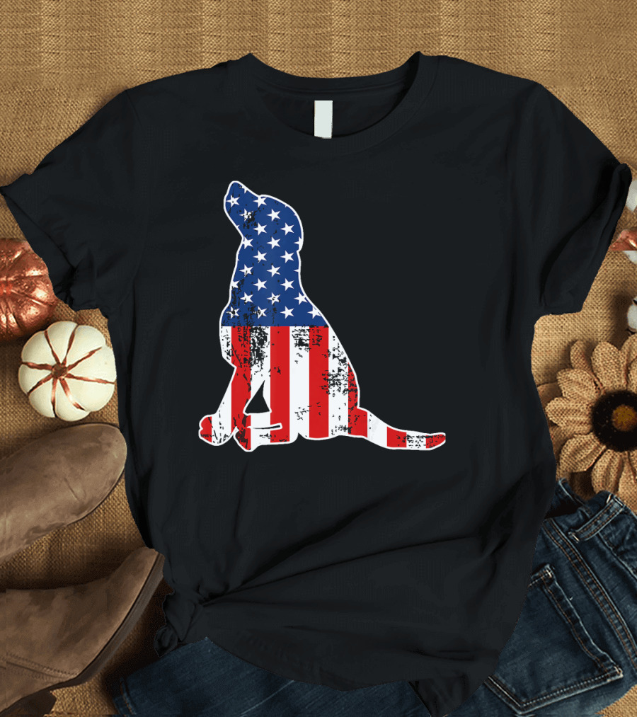 Labrador Dog American Flag Independence T-Shirt