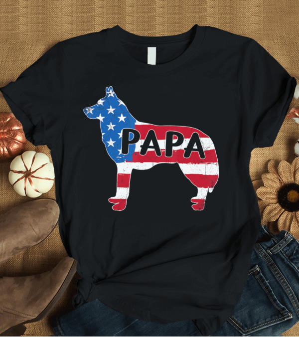 T-Shirt: 4th of July American Flag PaPa Husky Dog Independence Day T-Shirt 4th of July American Flag PaPa Husky Dog Independence Day T-Shirt