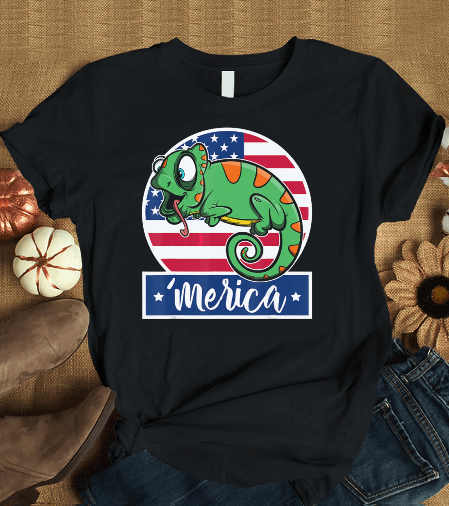 'Merica Iguana with American Flag 4th of July T-Shirt