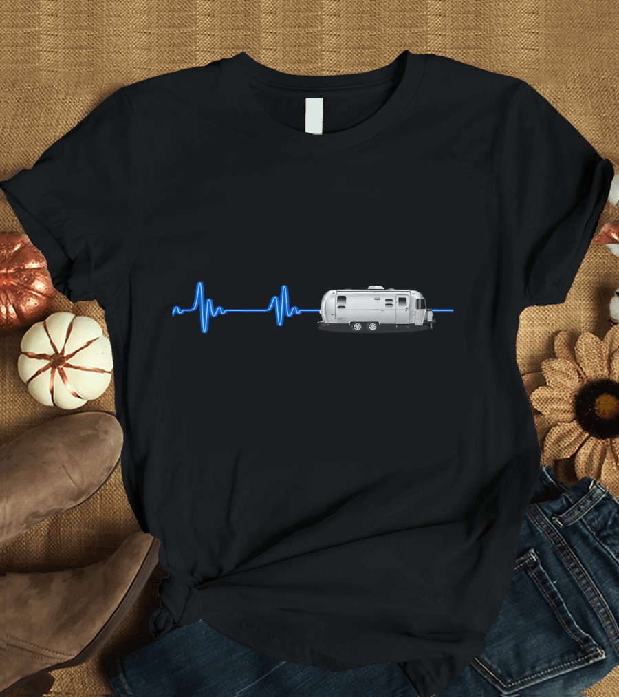 A Great Airstream with a Blue Heartbeat Line T-Shirt