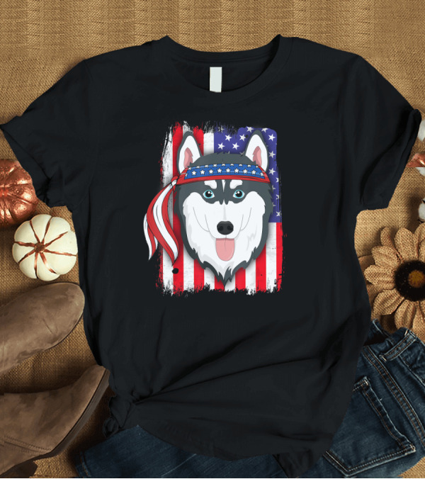 T-Shirt: American Flag Husky Patriotic Bandana Stars and Stripes 4th of July T-Shirt American Flag Husky Patriotic Bandana Stars and Stripes 4th of July T-Shirt