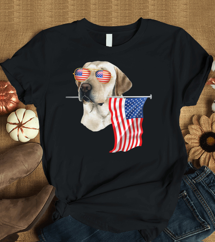 American Flag Labrador Retriever Sunglasses and Flag T-Shirt
