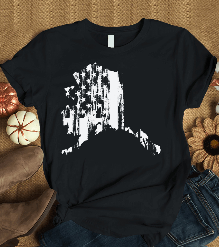 American Flag Distressed Alaska State Map T-Shirt