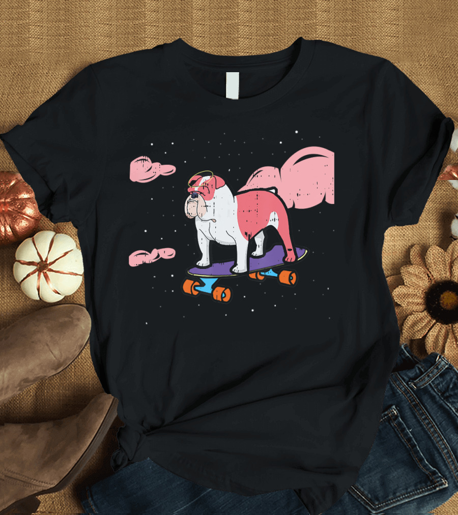 Angel Halo Dog on Skateboard with Clouds Cute Pet T-Shirt