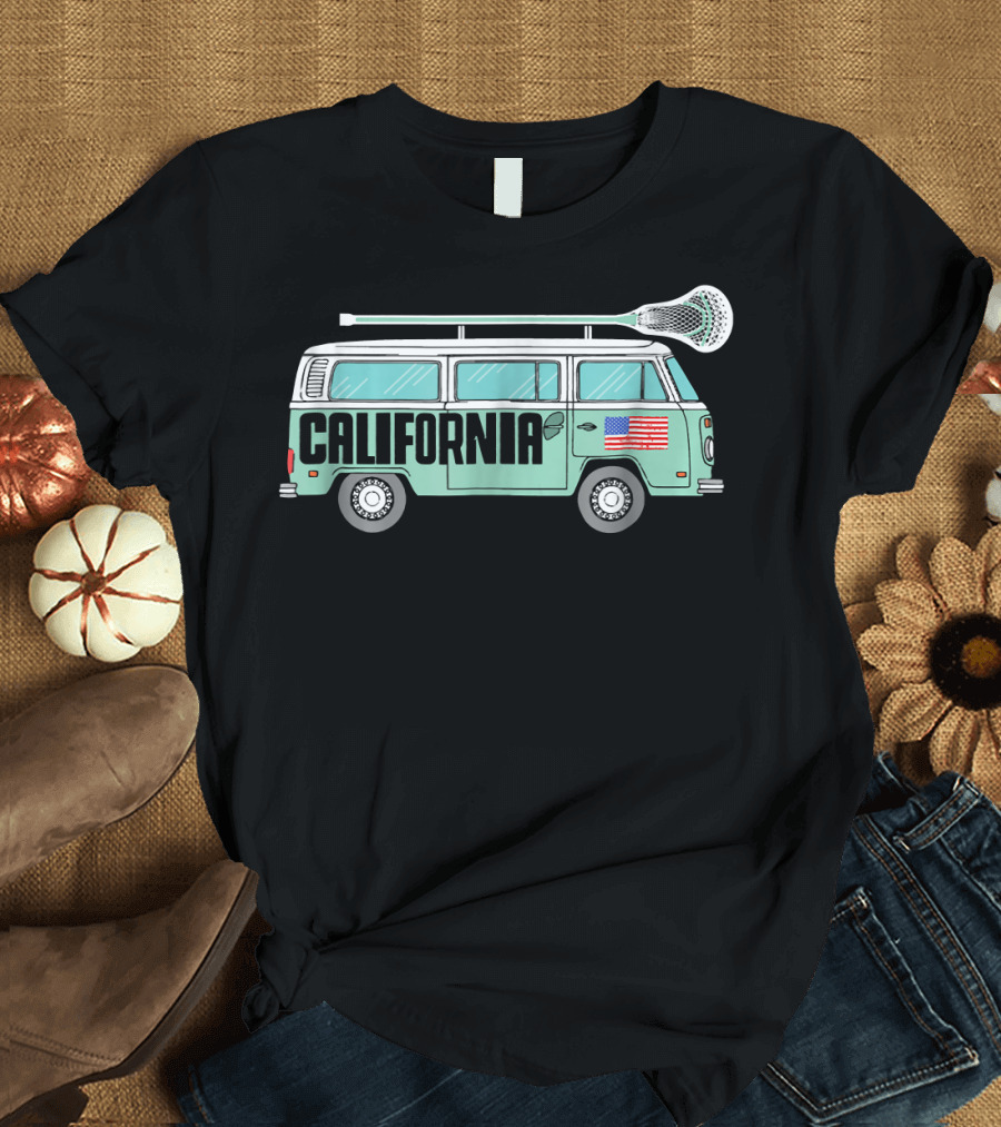California Lacrosse Van Retro Hippie State USA Flag T-Shirt