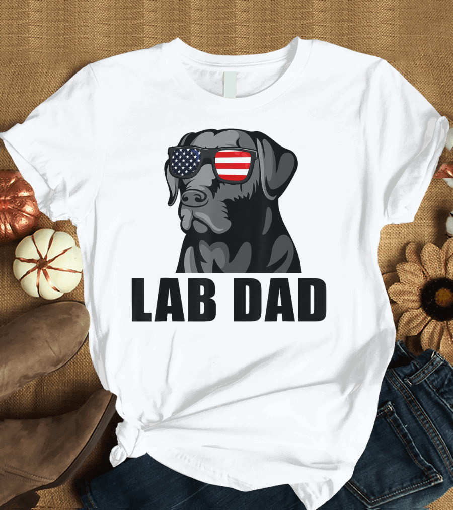 Chocolate Labrador American Flag Sunglasses Lab Dad T-Shirt