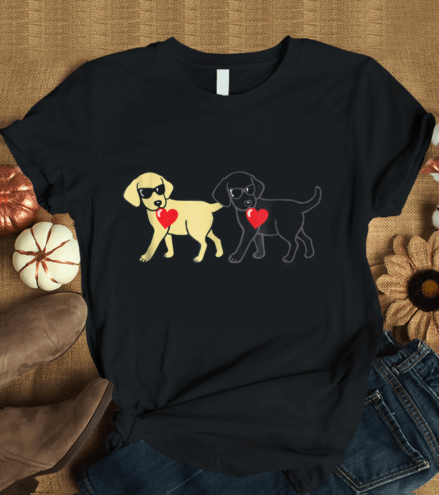 Cool Yellow and Black Labradors with Heart Valentine T-Shirt