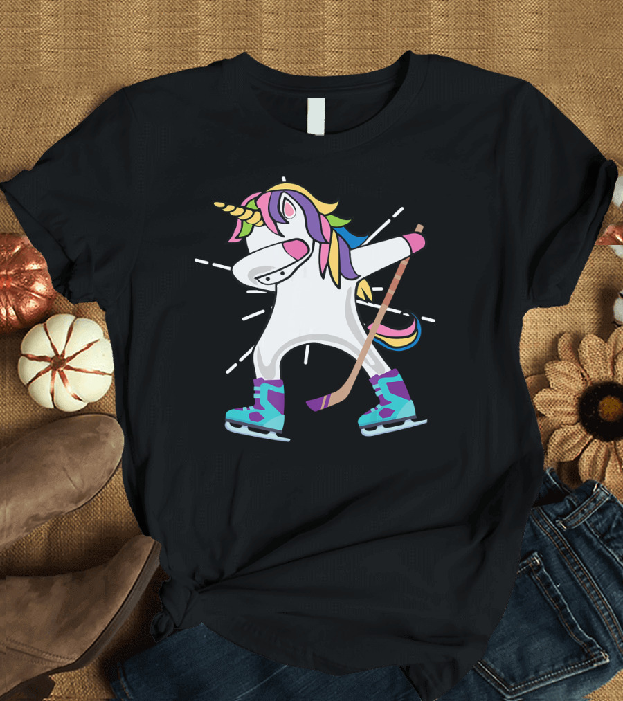 Dabbing Unicorn Rainbow Ice Hockey Player T-Shirt