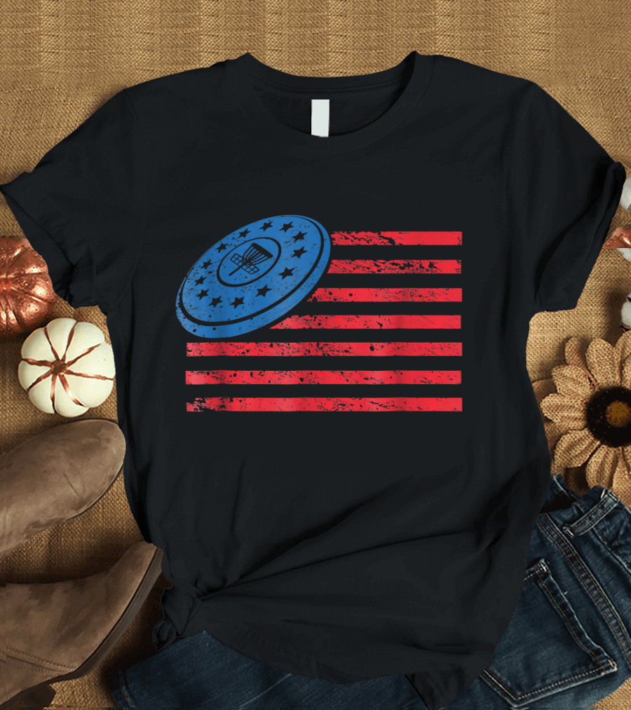 USA Flag Disc Golf Basket Stars Disc Golf T-Shirt