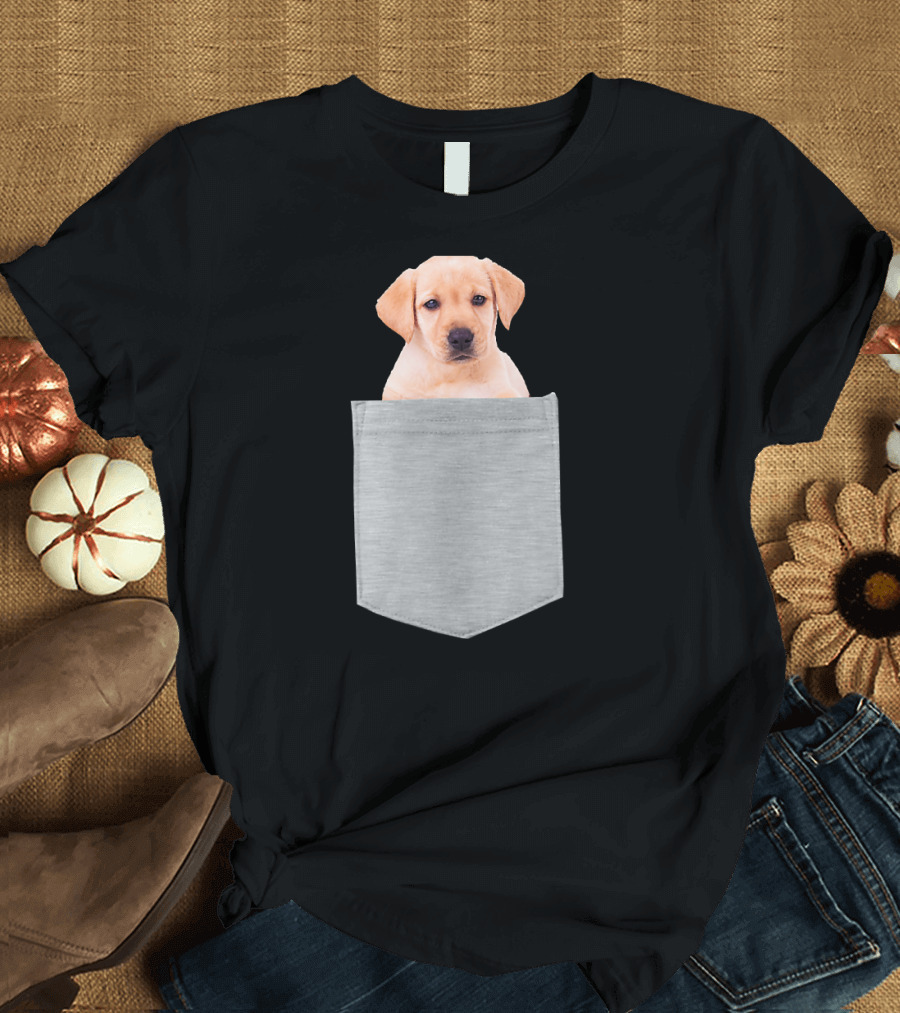Dog in Your Pocket Yellow Lab Labrador Puppy in Gray Pocket T-Shirt
