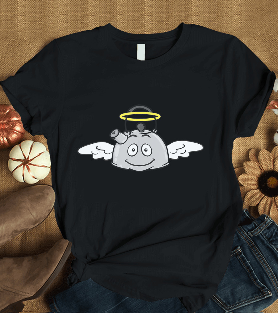 Flying Kettle Halo Wings Funny Smiling Face T-Shirt