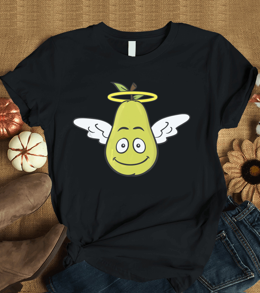 Flying Pear Smiling Face Angel with Halo and Wings T-Shirt