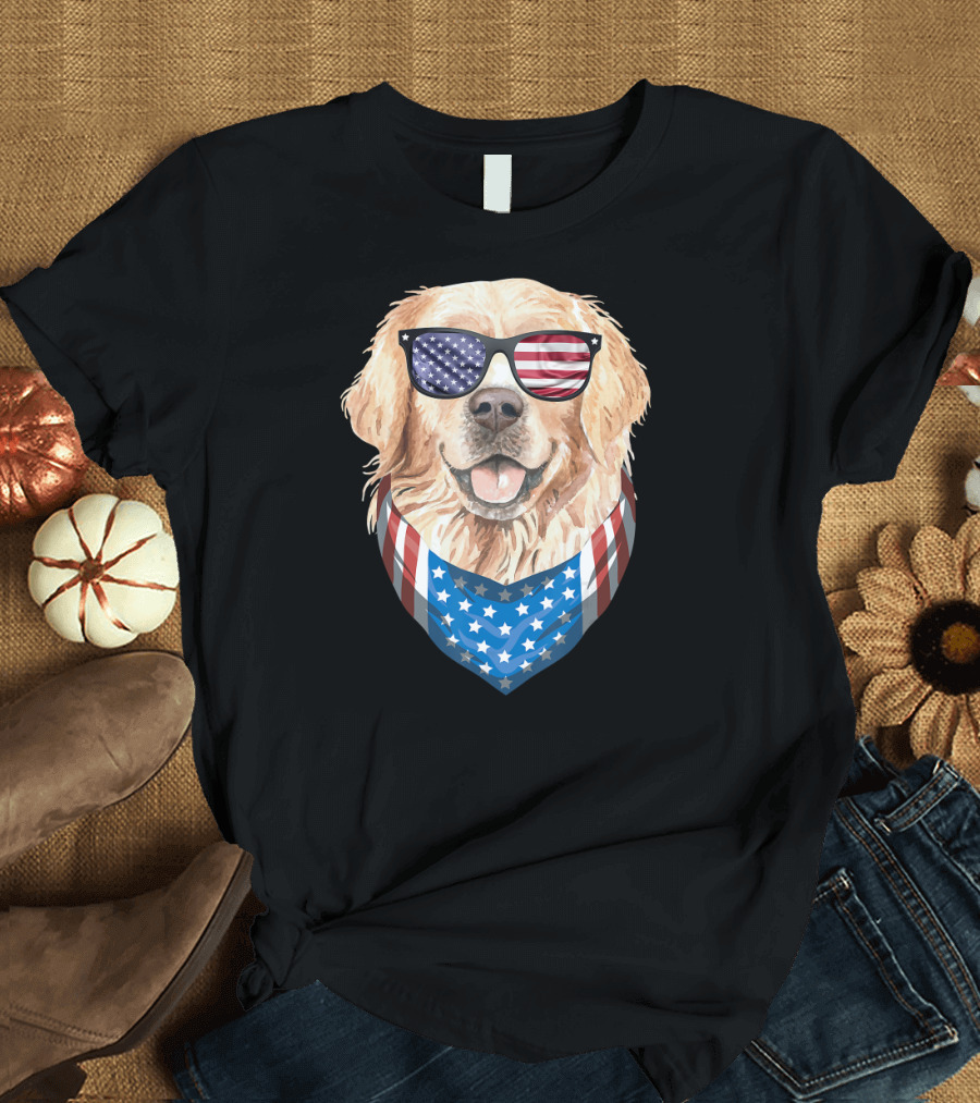Fourth of July Dog American Flag Sunglasses Bandana T-Shirt