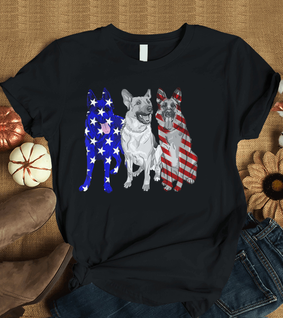 German Shepherd Trio with Patriotic US American Flag Colors T-Shirt