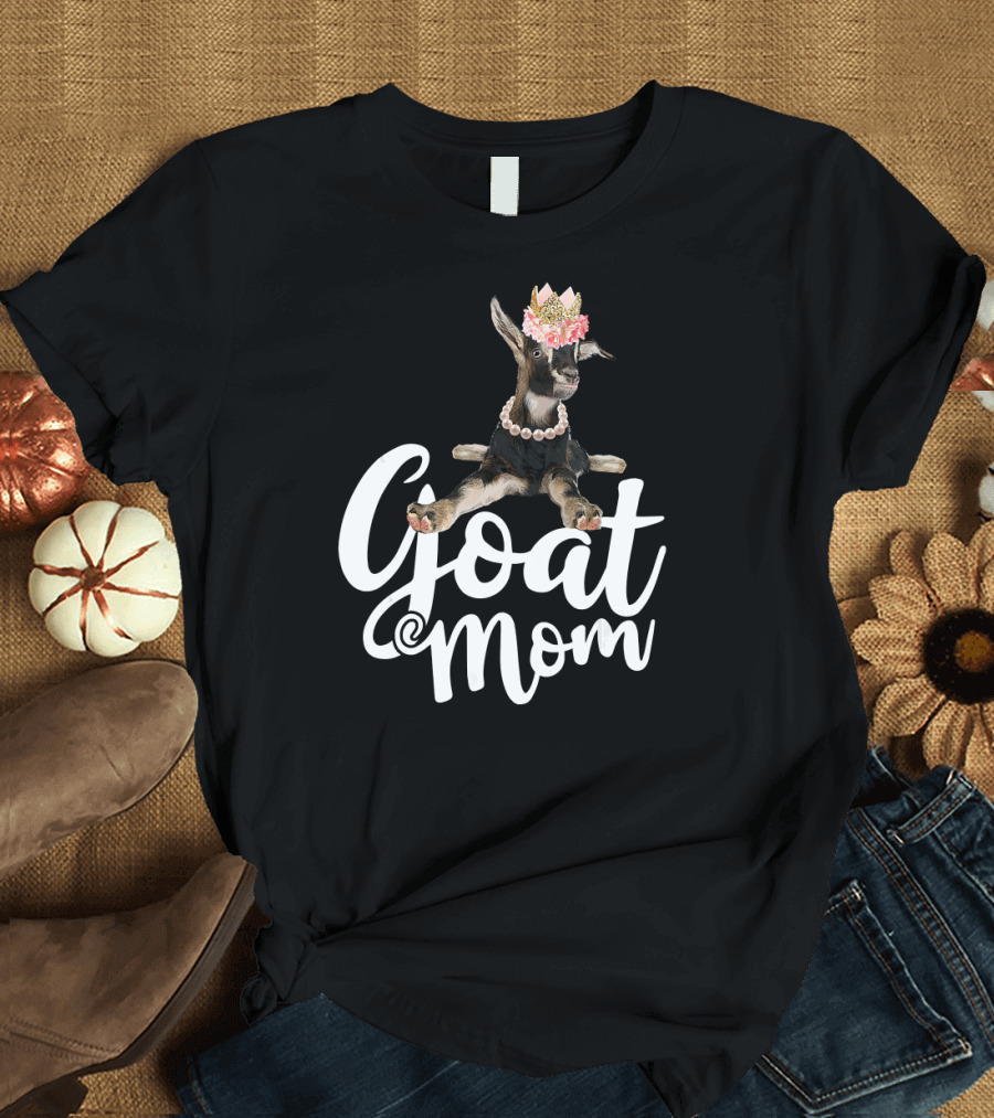 Goat Mom Cute Flower Crown and Pearl Necklace for Goat Lover or Goat Farmer T-Shirt