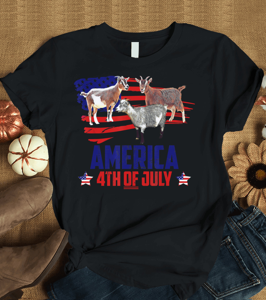 America 4th of July Goat Patriotic American T-Shirt