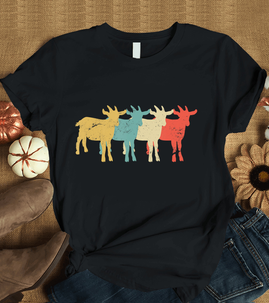 Goat Whisperer Retro Multicolor Four Goat T-Shirt