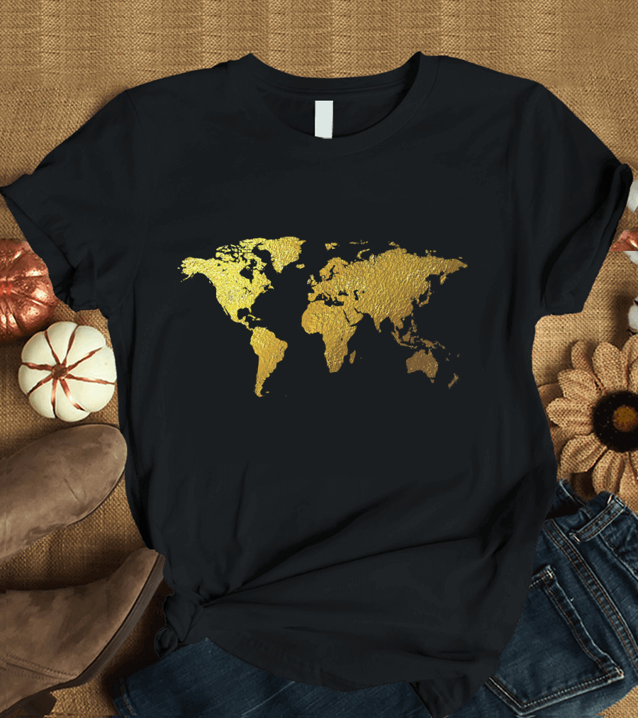 Gold Map World Map Traveling Adventure T-Shirt
