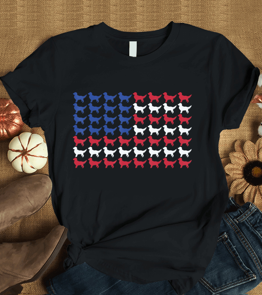 Golden Retriever USA Flag Dogs American Patriotic T-Shirt