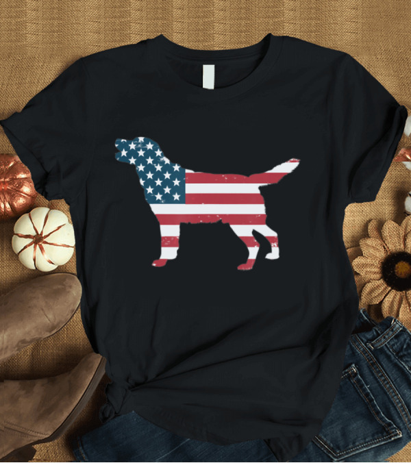 T-Shirt: Golden Retriever Silhouette with USA American Flag Patriotic T-Shirt Golden Retriever Silhouette with USA American Flag Patriotic T-Shirt