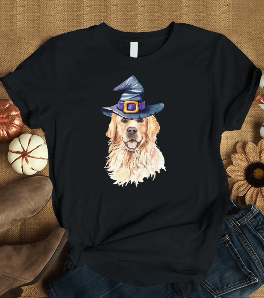 Golden Retriever Witch Hat Halloween Dog Lovers T-Shirt