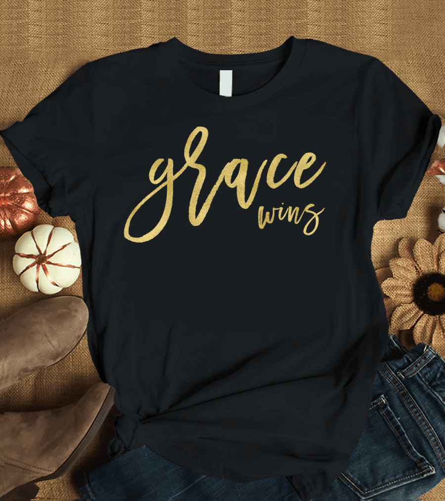 Grace Wins Christian Faith Bold Lettering T-Shirt