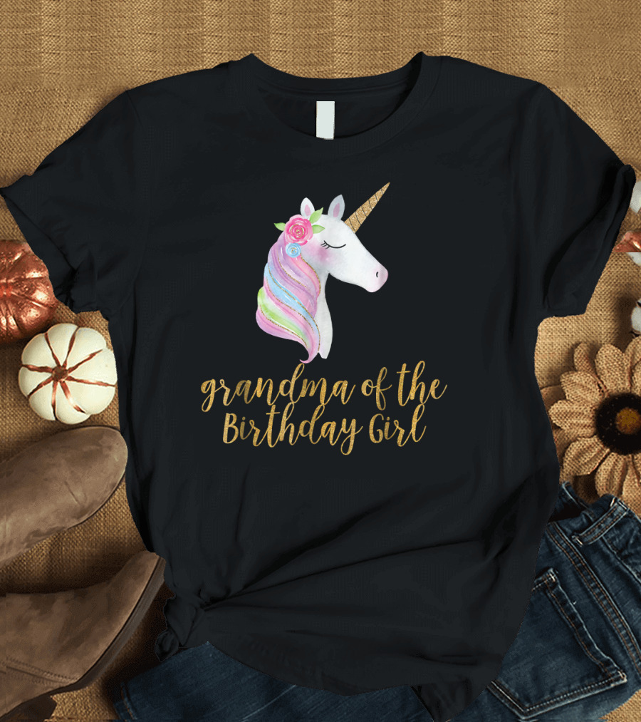 Grandma of the Birthday Girl Pink Unicorn T-Shirt